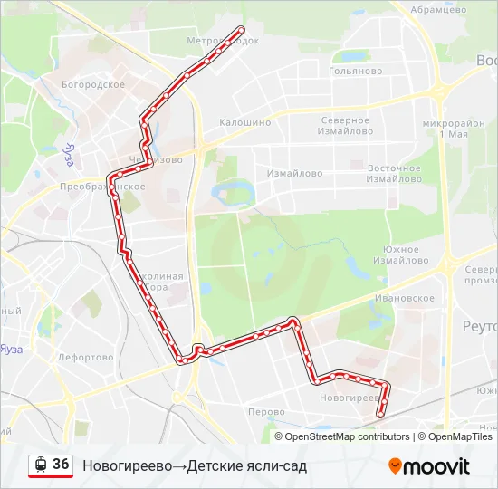 Трамвай 36: карта маршрута
