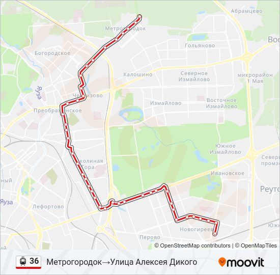 Трамвай 36: карта маршрута