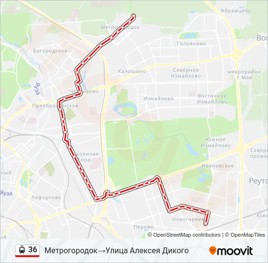 Трамвай 36: карта маршрута