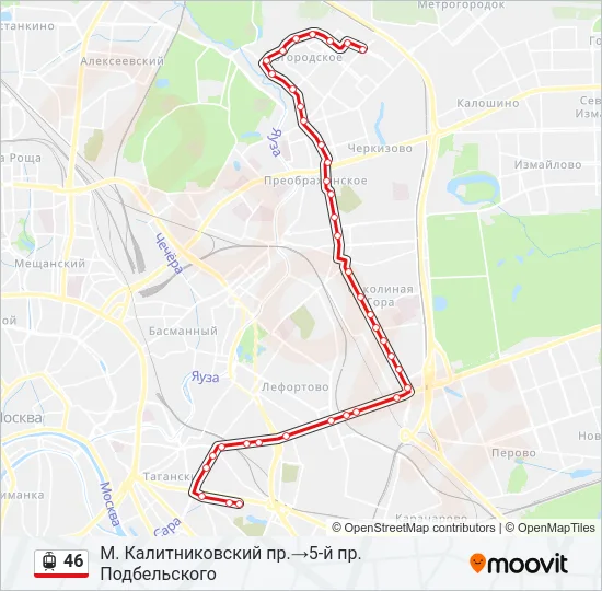 Трамвай 46: карта маршрута