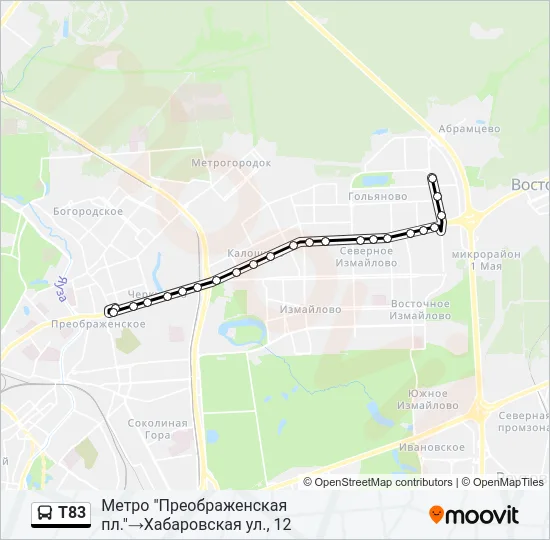 Автобус Т83: карта маршрута