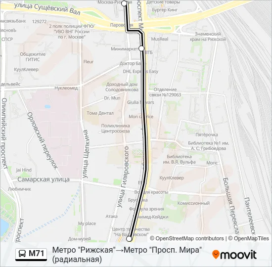 Автобус М71: карта маршрута