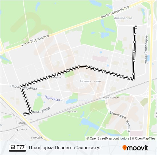 Автобус Т77: карта маршрута