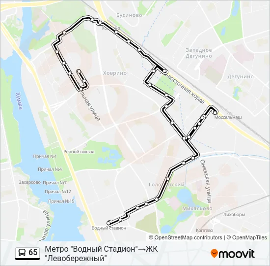 Автобус 65: карта маршрута