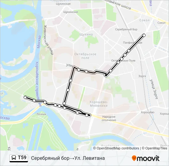 Автобус Т59: карта маршрута