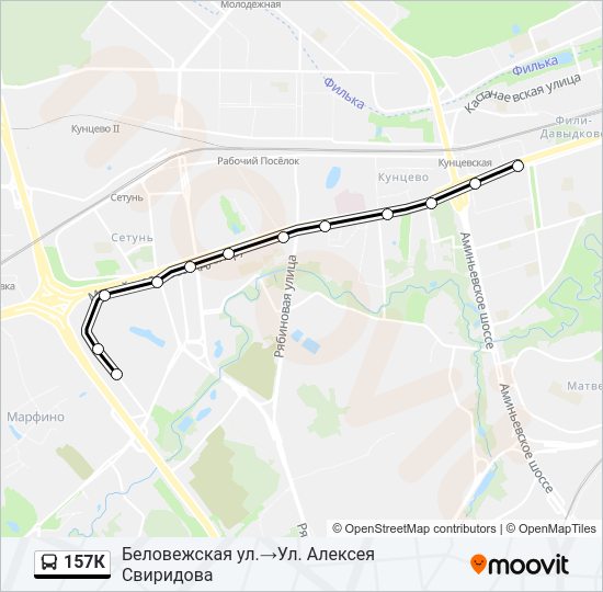 Автобус 157К: карта маршрута