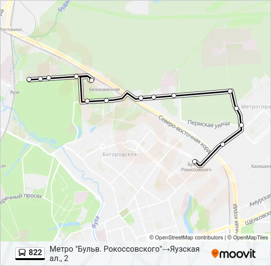 Автобус 822: карта маршрута