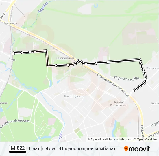 Автобус 822: карта маршрута