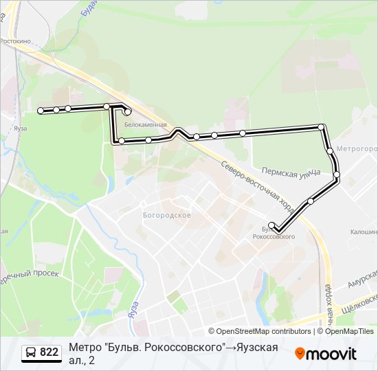 Автобус 822: карта маршрута
