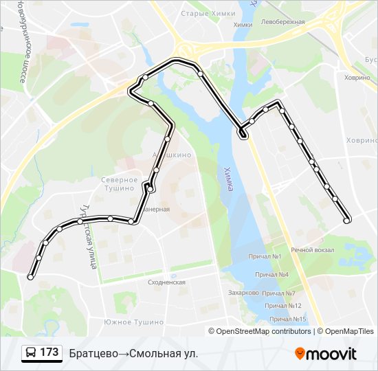Автобус 173: карта маршрута