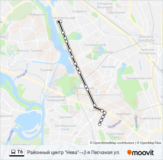 Автобус Т6: карта маршрута