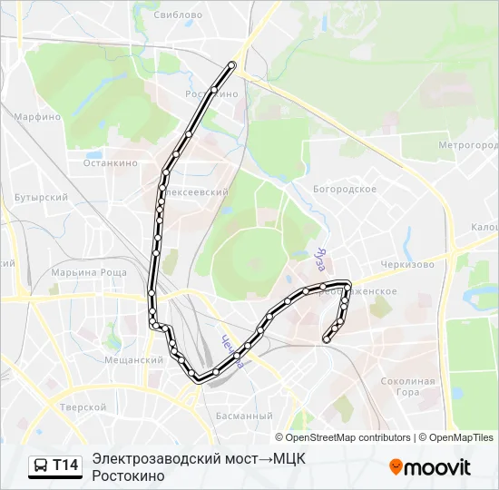 Автобус Т14: карта маршрута