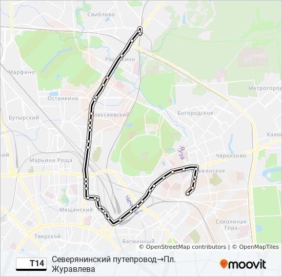 Автобус Т14: карта маршрута