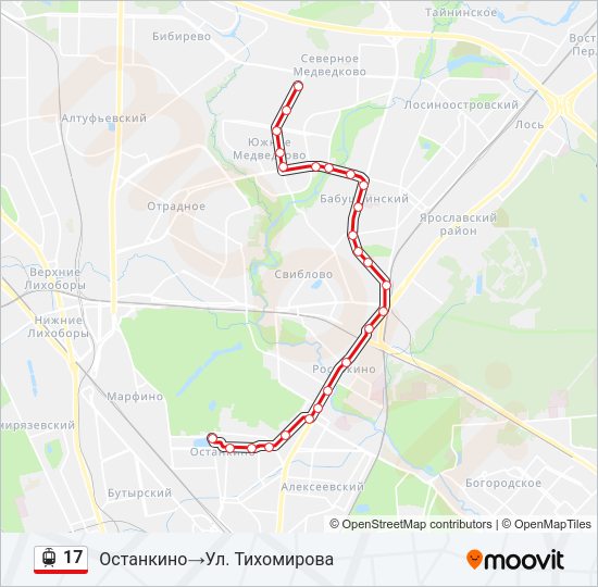 Трамвай 17: карта маршрута