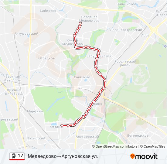 Трамвай 17: карта маршрута