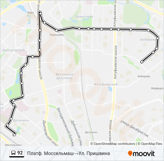 Автобус 92: карта маршрута