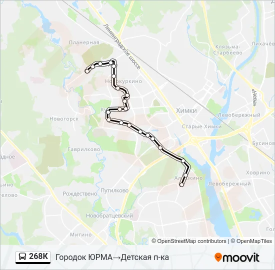 Автобус 268К: карта маршрута