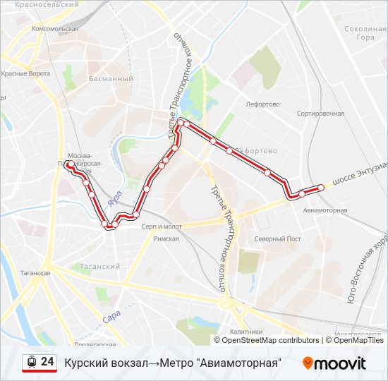 Трамвай 24: карта маршрута