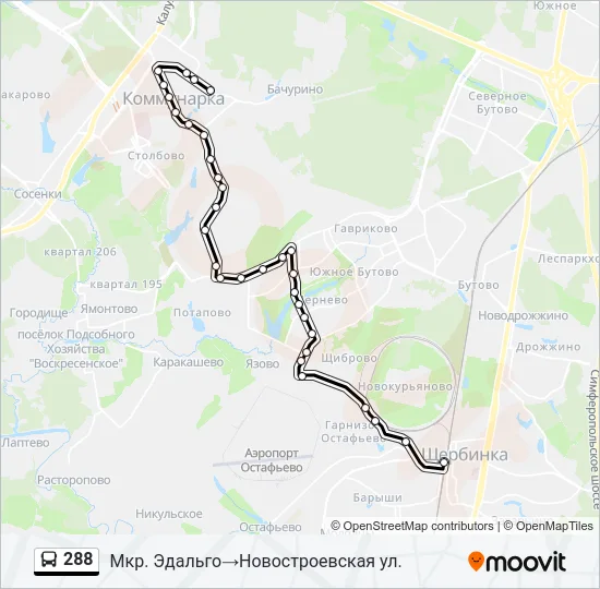 Автобус 288: карта маршрута