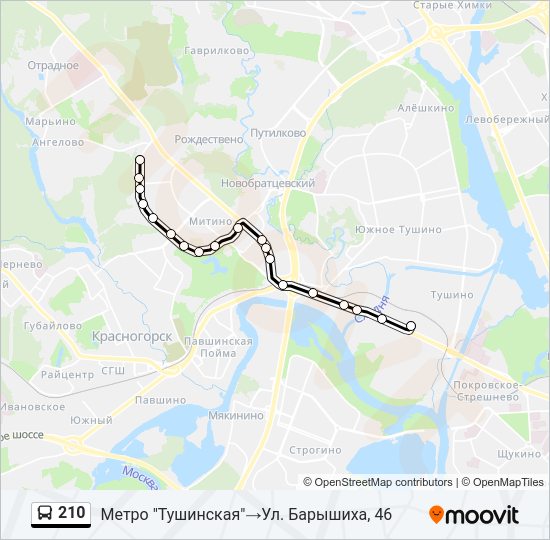 Автобус 210: карта маршрута