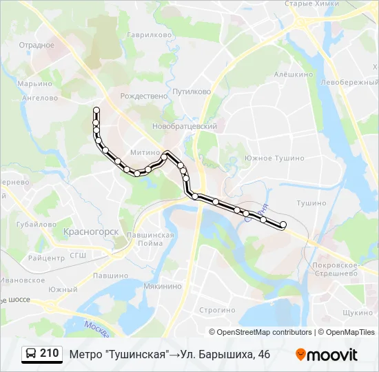 Автобус 210: карта маршрута