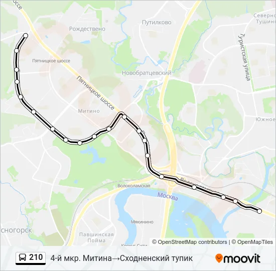 Автобус 210: карта маршрута