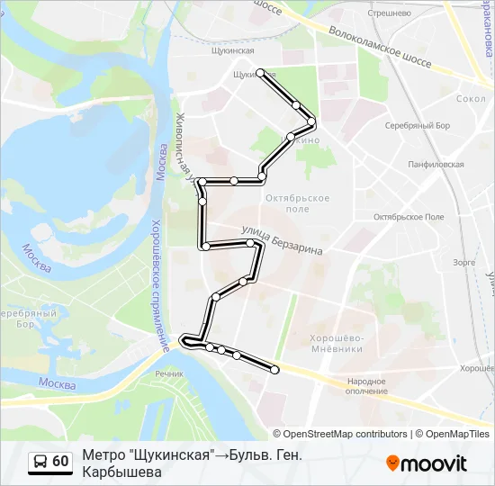 Автобус 60: карта маршрута
