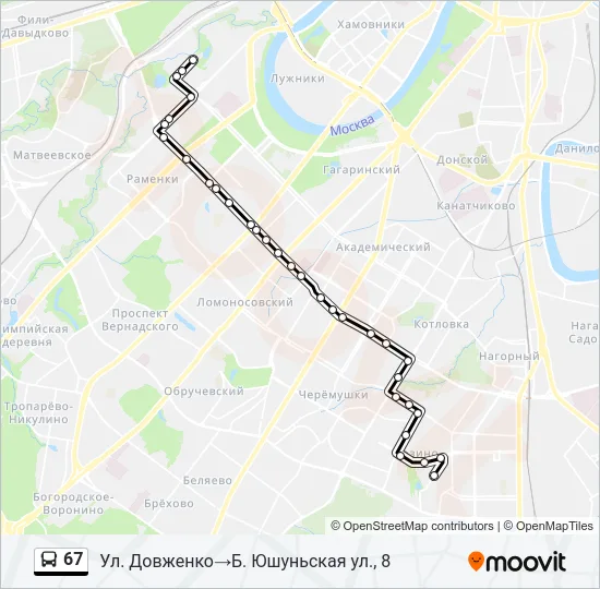 Автобус 67: карта маршрута