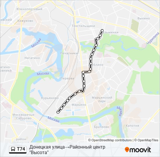 Автобус Т74: карта маршрута