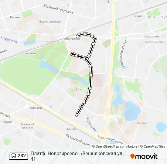 Автобус 232: карта маршрута