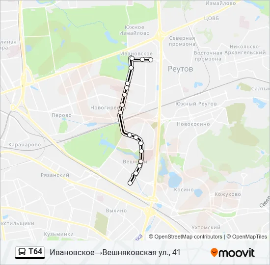 Т64 Bus Line Map