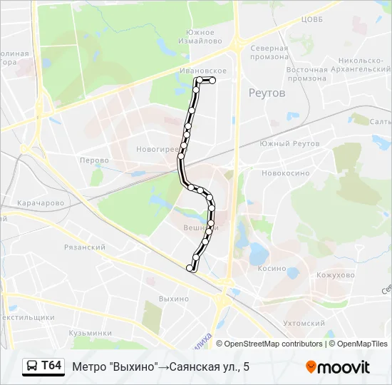 Т64 Bus Line Map