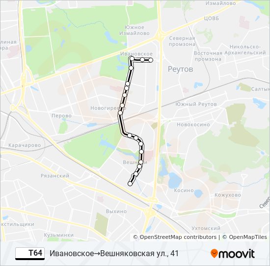 Автобус Т64: карта маршрута