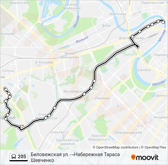 Автобус 205: карта маршрута