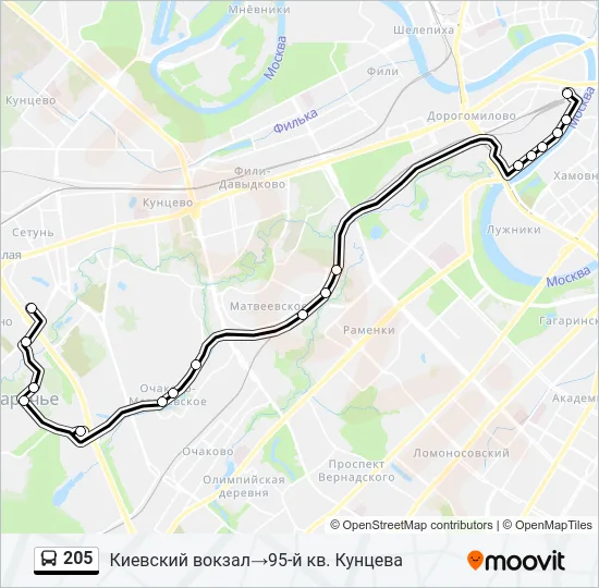 Автобус 205: карта маршрута