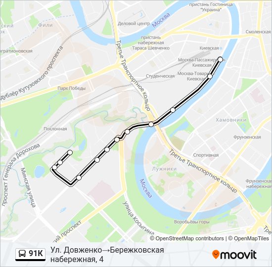 Автобус 91К: карта маршрута