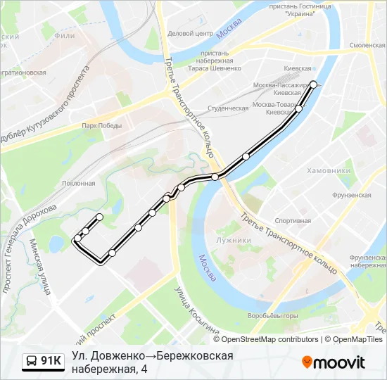Автобус 91К: карта маршрута