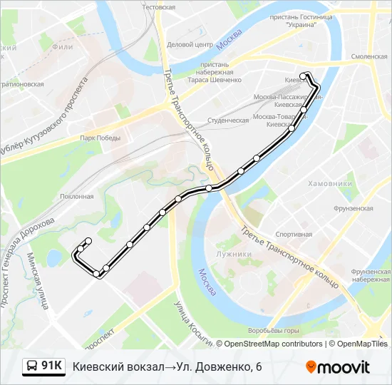 Автобус 91К: карта маршрута