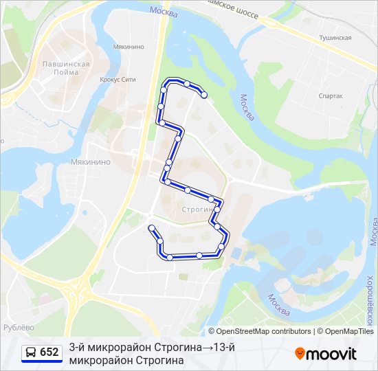 Автобус 652: карта маршрута