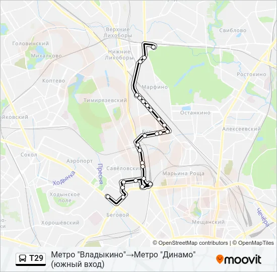 Автобус Т29: карта маршрута