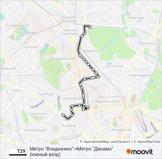 Автобус Т29: карта маршрута