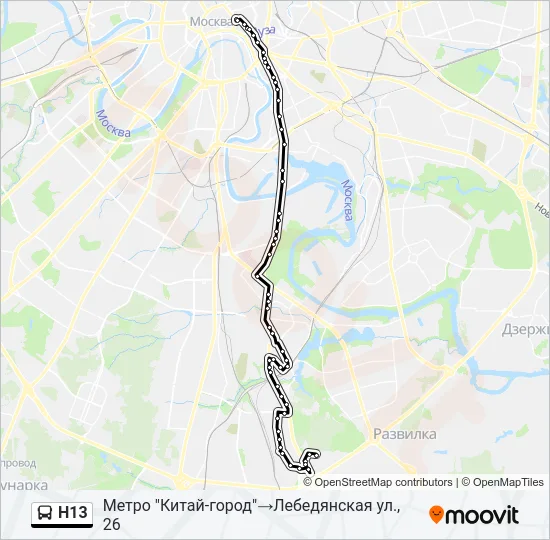 Н13 Bus Line Map