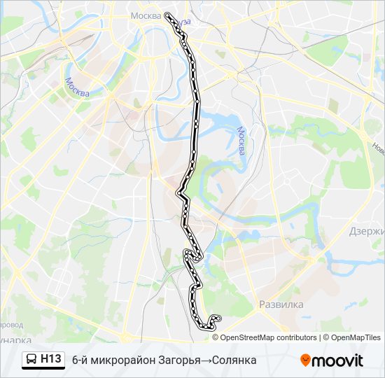 Н13 Bus Line Map