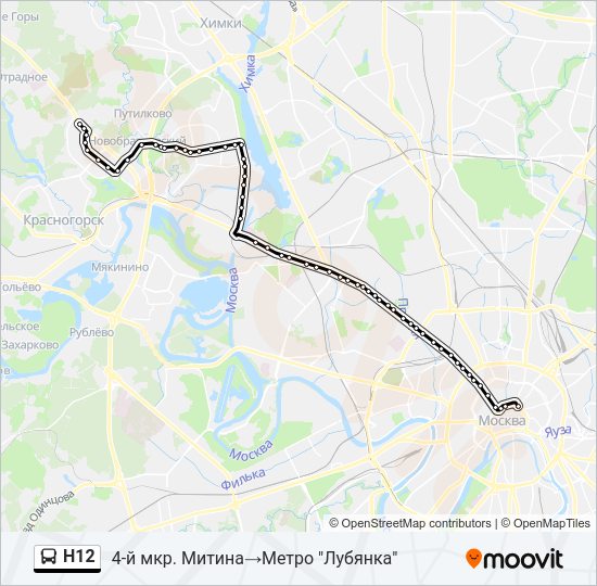 Н12 Bus Line Map
