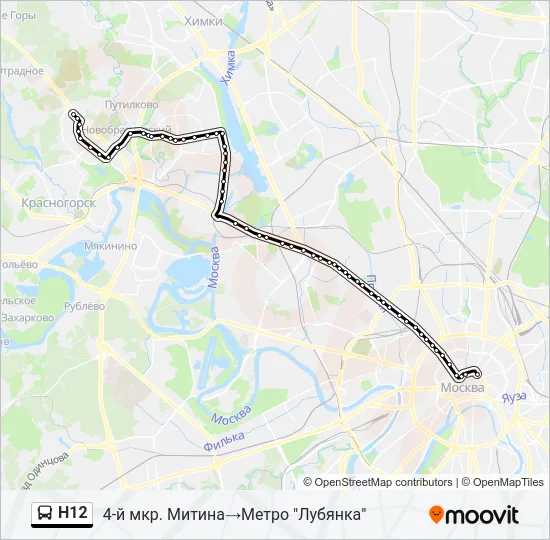 Н12 Bus Line Map