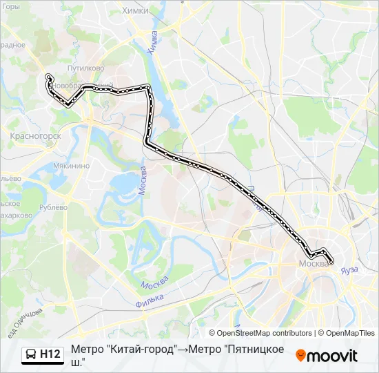Н12 Bus Line Map