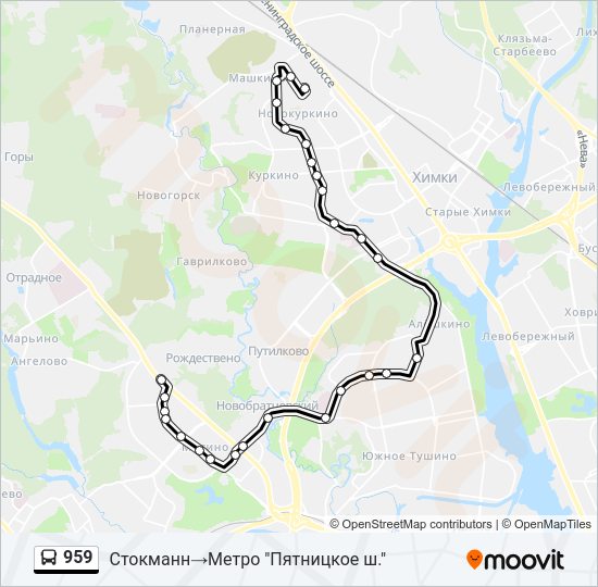 Автобус 959: карта маршрута