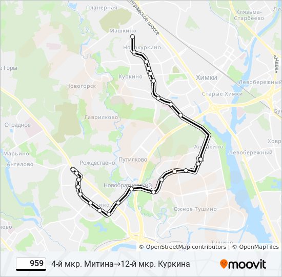 Автобус 959: карта маршрута