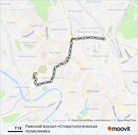 Автобус Т18: карта маршрута
