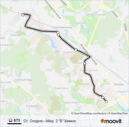 Автобус 873: карта маршрута